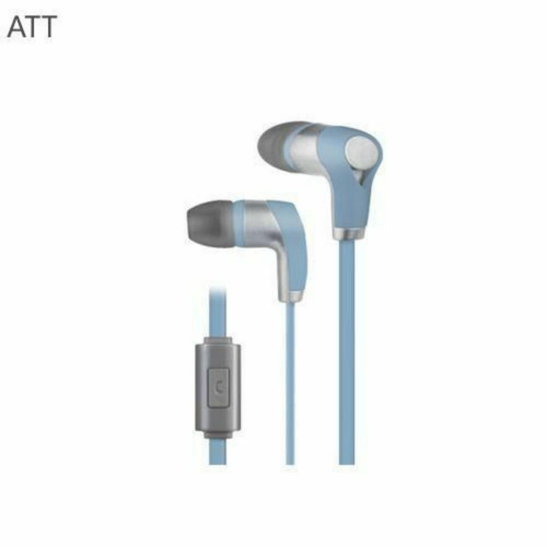 AT&T Wired Earphones Headphones Strong Bass with Microphone Noise Cancelling HD Sound Binaural Calls Earbuds Headsets