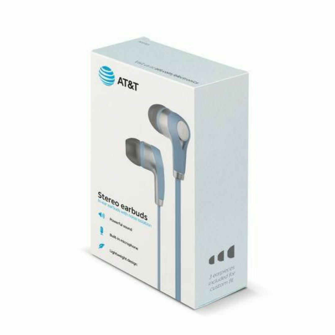 AT&T Wired Earphones Headphones Strong Bass with Microphone Noise Cancelling HD Sound Binaural Calls Earbuds Headsets