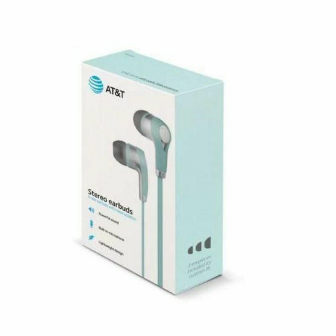 AT&T Wired Earphones Headphones Strong Bass with Microphone Noise Cancelling HD Sound Binaural Calls Earbuds Headsets