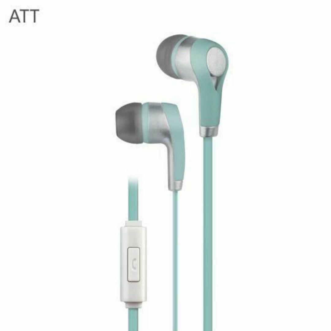 AT&T Wired Earphones Headphones Strong Bass with Microphone Noise Cancelling HD Sound Binaural Calls Earbuds Headsets