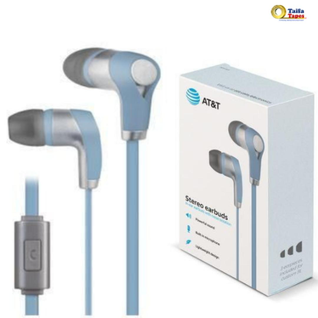 AT&T Wired Earphones Headphones Strong Bass with Microphone Noise Cancelling HD Sound Binaural Calls Earbuds Headsets