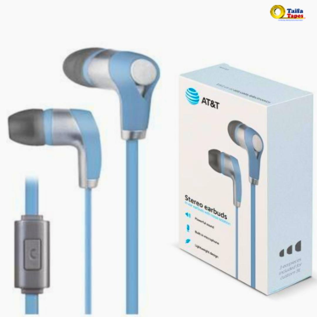 AT&T Wired Earphones Headphones Strong Bass with Microphone Noise Cancelling HD Sound Binaural Calls Earbuds Headsets