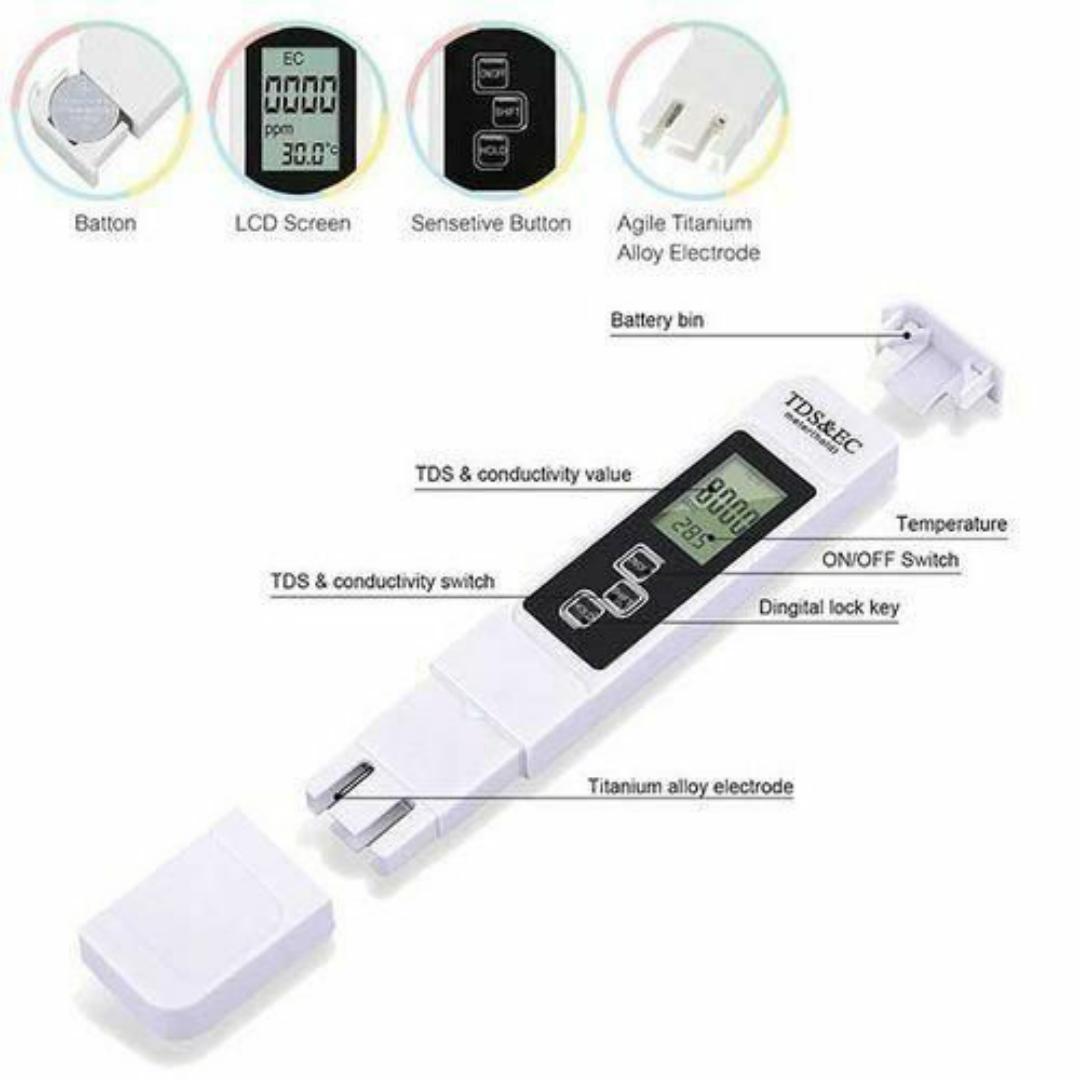 TDS Meter Digital Water Tester, 3-in-1 TDS, Temperature and EC Meter. Ideal for Drinking Water, Aquariums, Hydroponics