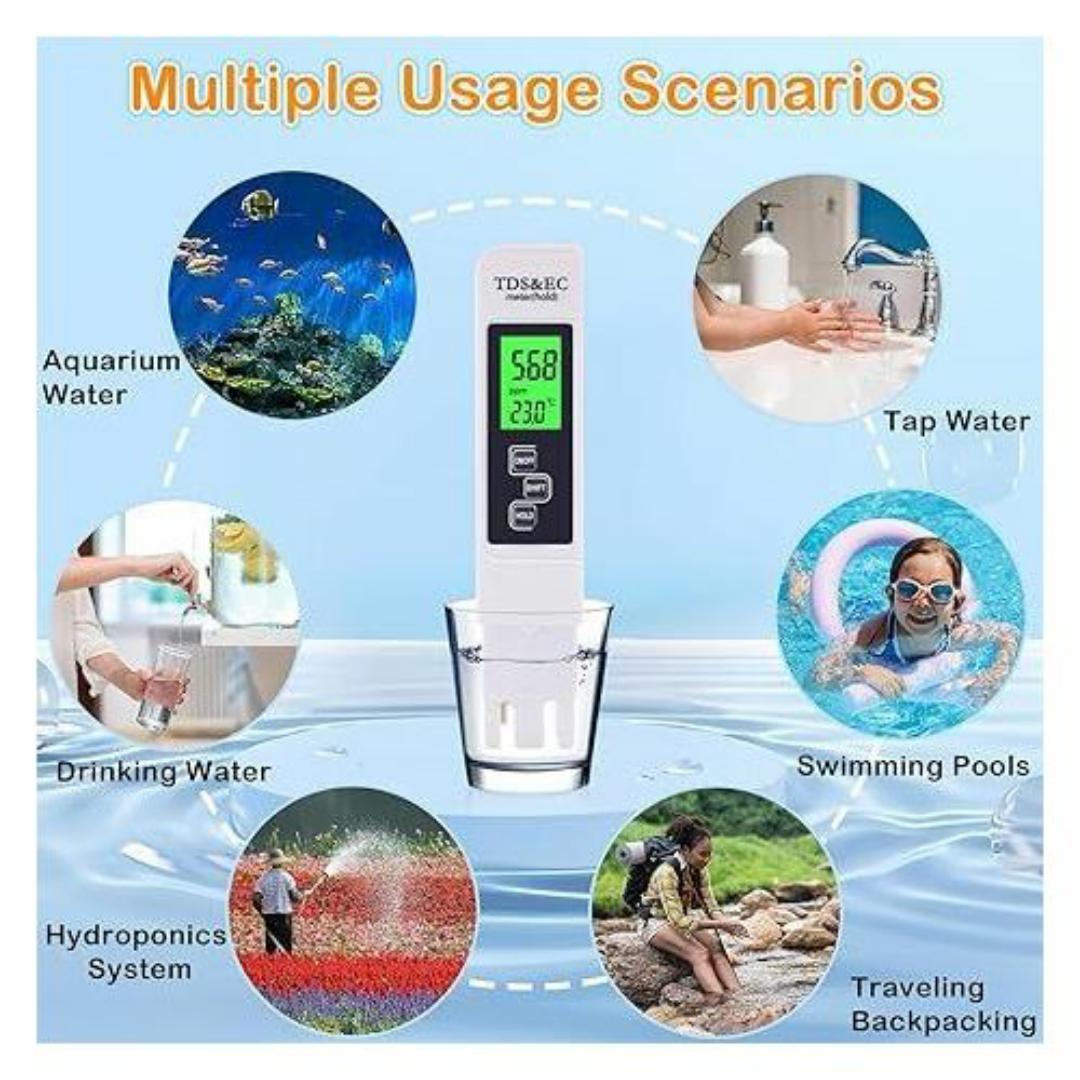 TDS Meter Digital Water Tester, 3-in-1 TDS, Temperature and EC Meter. Ideal for Drinking Water, Aquariums, Hydroponics