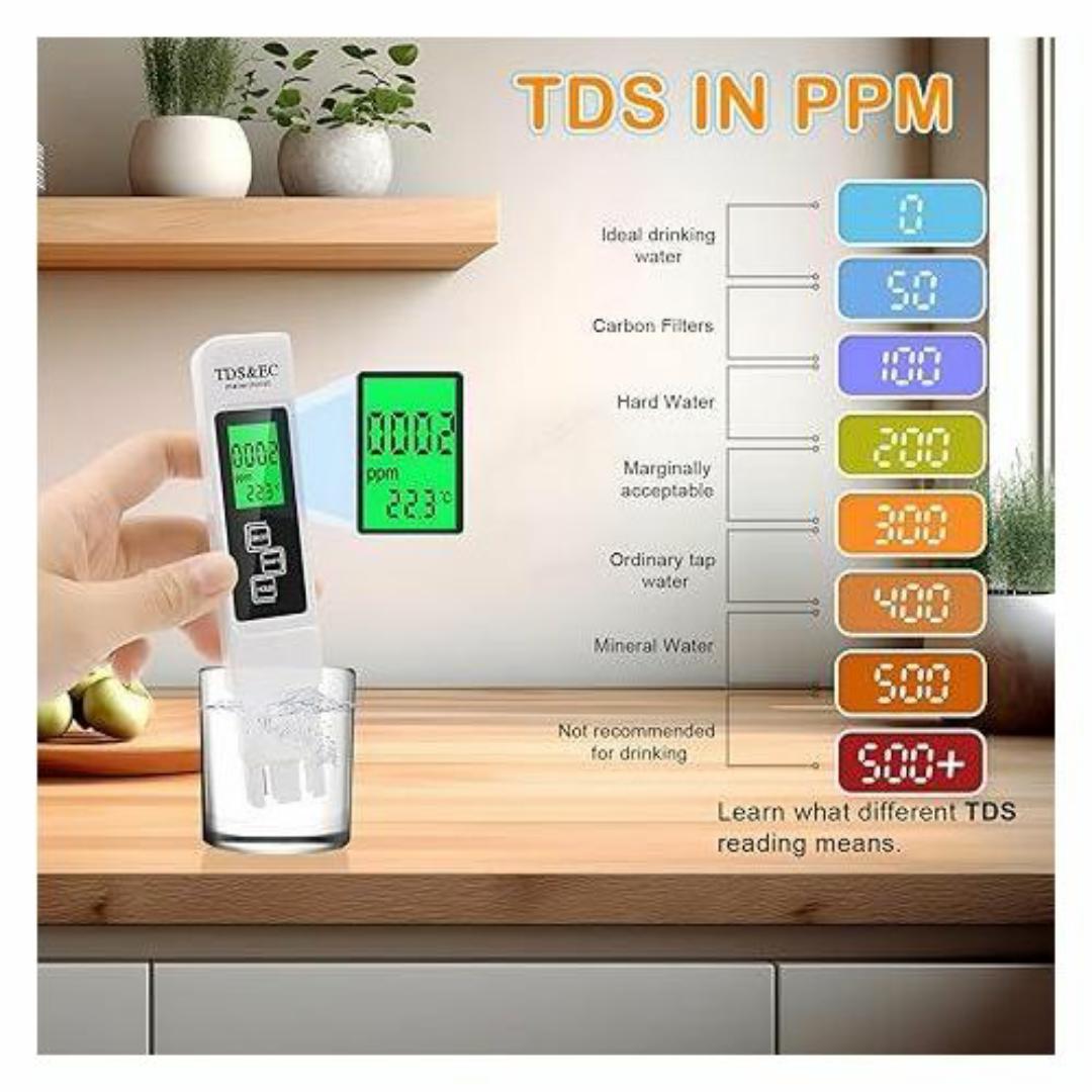 TDS Meter Digital Water Tester, 3-in-1 TDS, Temperature and EC Meter. Ideal for Drinking Water, Aquariums, Hydroponics