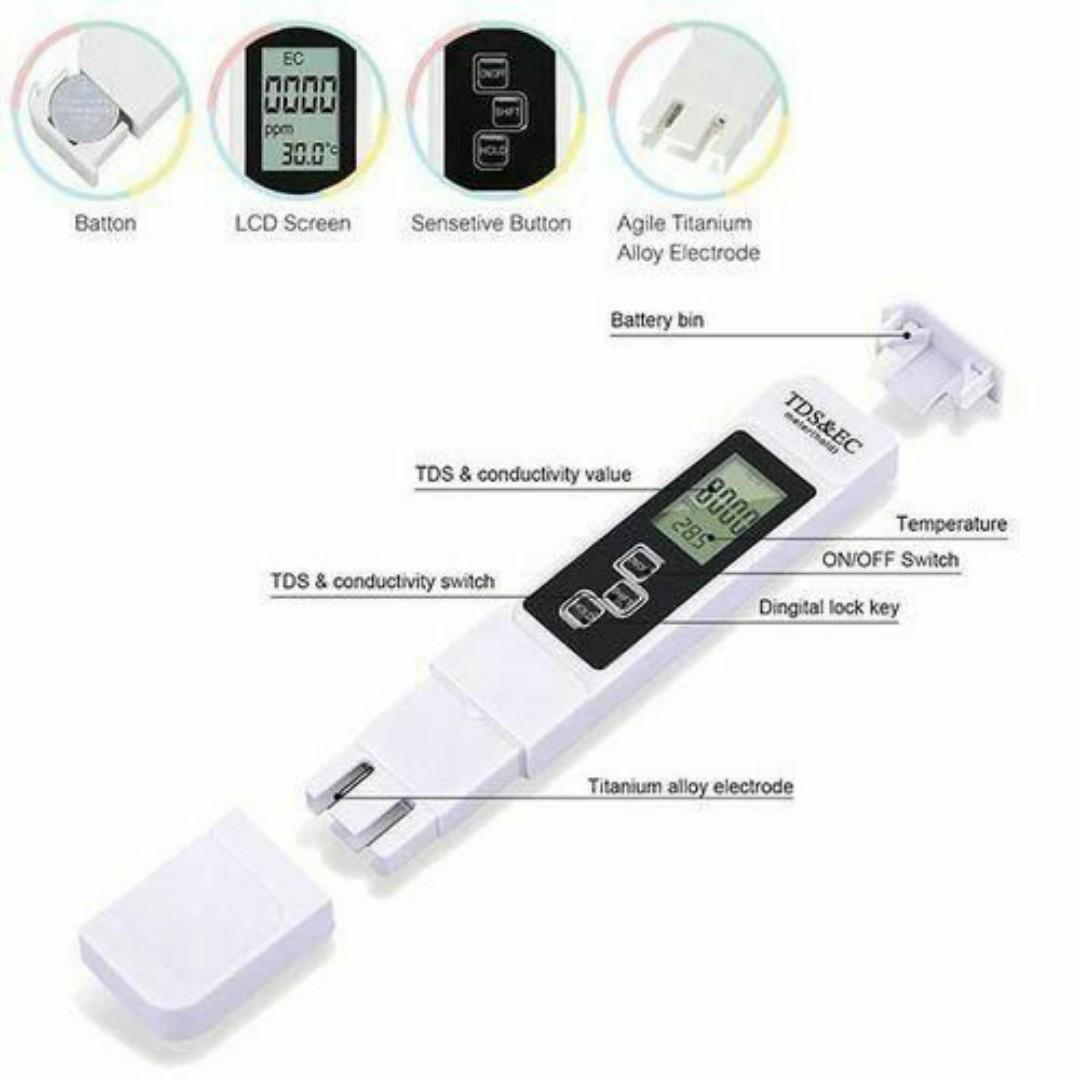 TDS Meter Digital Water Tester, 3-in-1 TDS, Temperature and EC Meter. Ideal for Drinking Water, Aquariums, Hydroponics