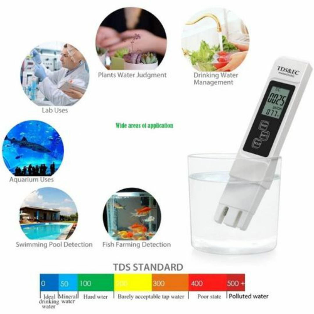 TDS Meter Digital Water Tester, 3-in-1 TDS, Temperature and EC Meter. Ideal for Drinking Water, Aquariums, Hydroponics