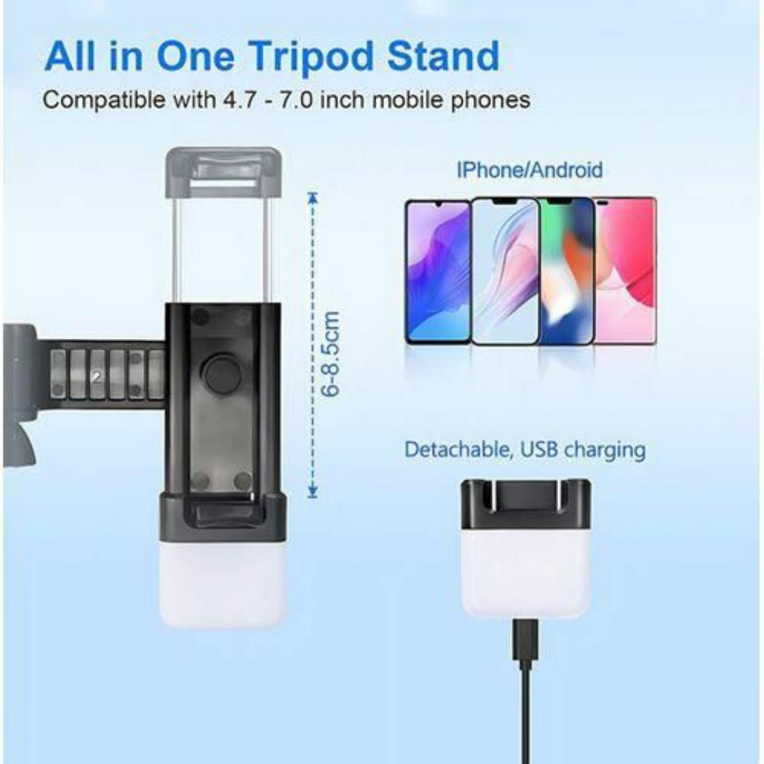 Tripod stand for phones + Wireless Bluetooth Remote For Selfie + Ring Fill Square Light - Professional Studio Live Recording Kit For YouTube, Blogs, Photography
