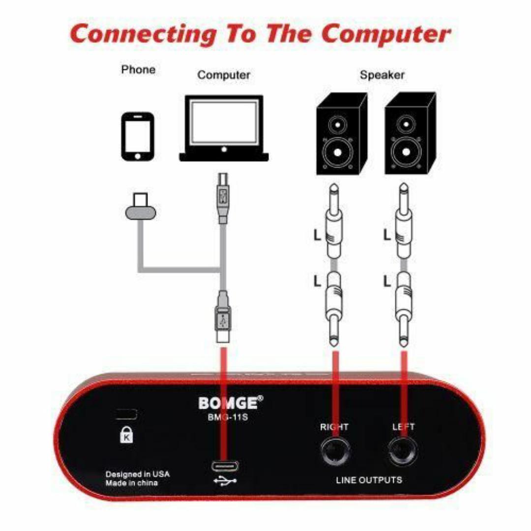 BOMGE BMG-11S USB Audio Interface 24-Bit/192kHz – Pro Studio Sound for Musicians & Podcasters