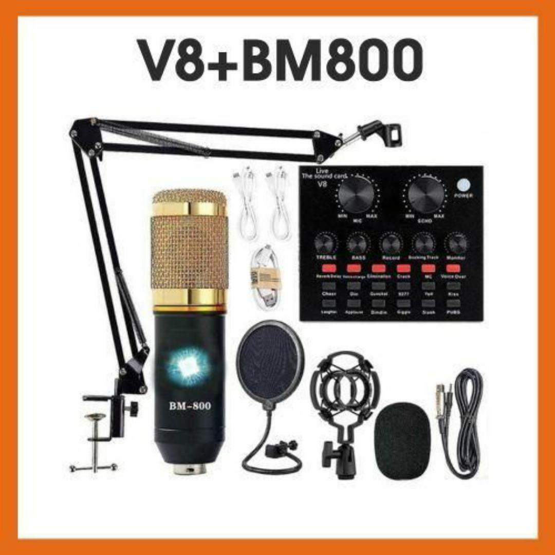 V8 Sound Card & BM800 Microphone Kit – Pro Studio Setup for Podcasts, Music & Live Streaming
