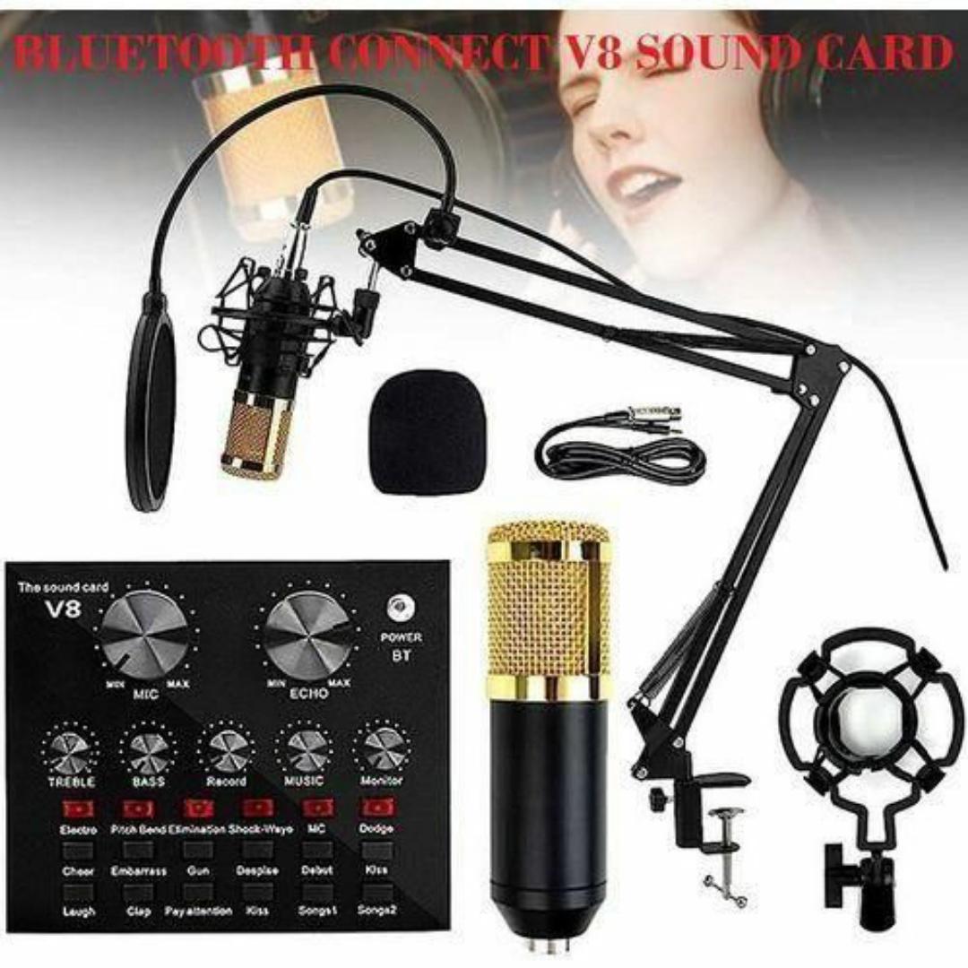 V8 Sound Card & BM800 Microphone Kit – Pro Studio Setup for Podcasts, Music & Live Streaming