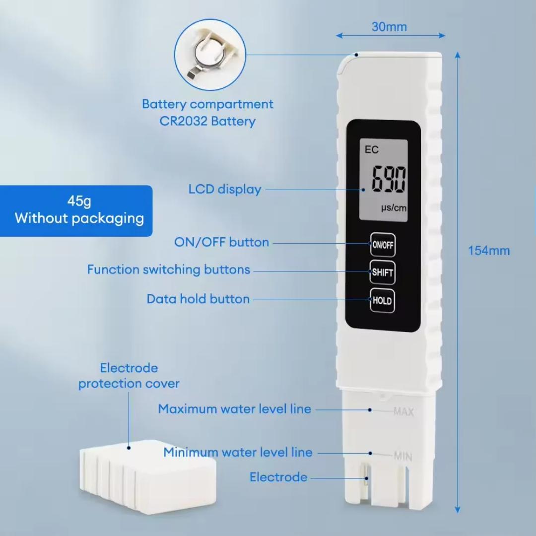 LED Digital Water Quality Tester TDS EC TEMPERATURE Meter Range 0-9990 Multifunctional Water Purity Temperature Meter TEMP PPM Tester