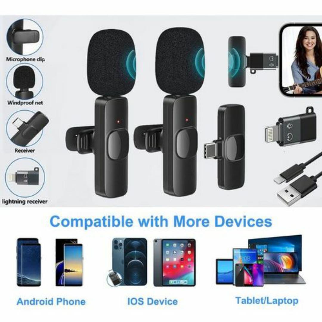 Wireless Lavalier Mini Microphone Duo Mic with USB-C & Lightning - Crystal Clear Audio for Vlogging, Interviews & Online Content