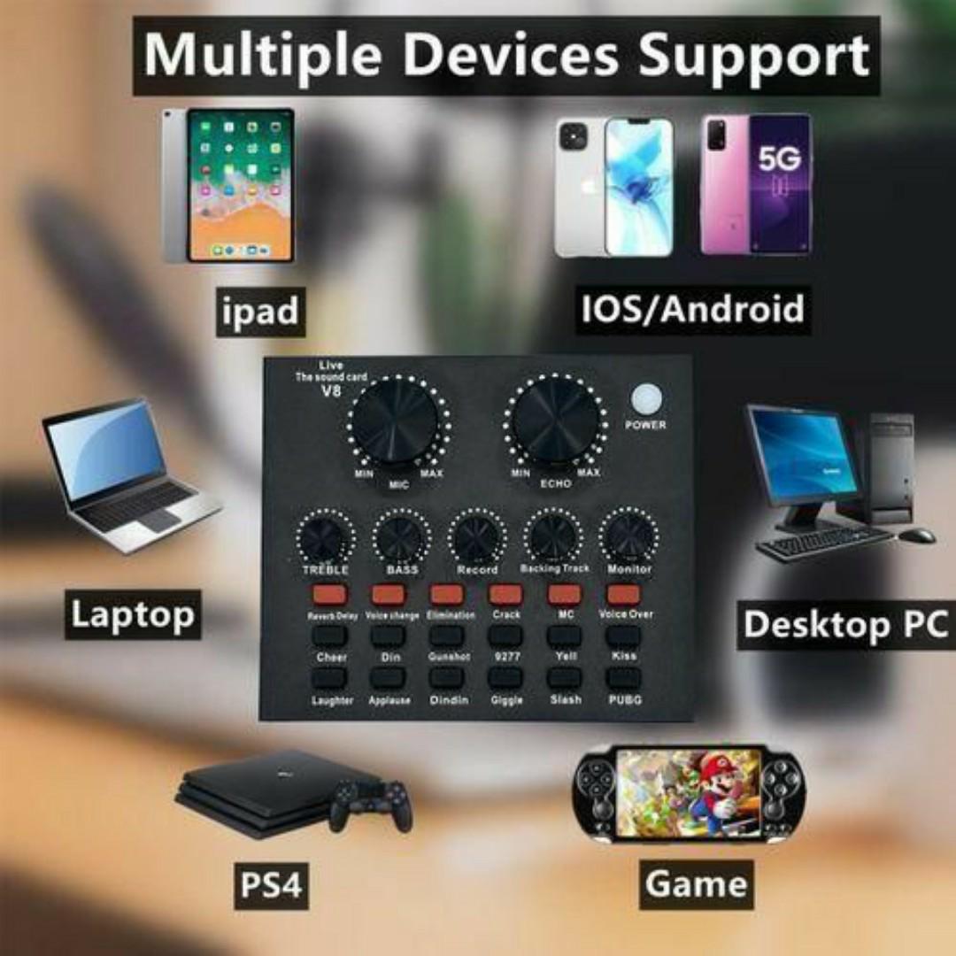 V8 Sound Card for Studio Recording & Streaming – 7-Mode Audio Mixer, Mobile & PC Compatible, Ideal for Karaoke, YouTube, Live Recording & Podcasts