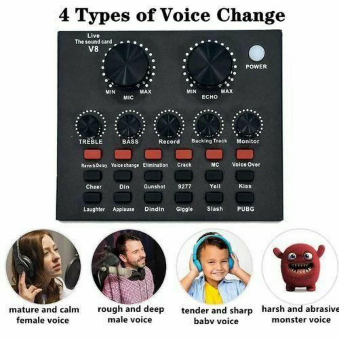 V8 Sound Card for Studio Recording & Streaming – 7-Mode Audio Mixer, Mobile & PC Compatible, Ideal for Karaoke, YouTube, Live Recording & Podcasts