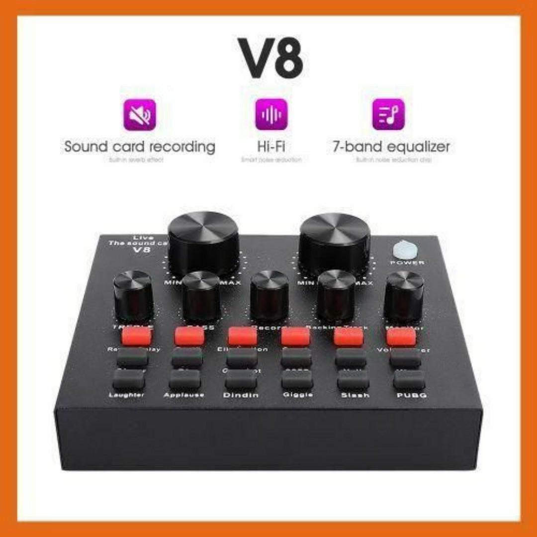 V8 Sound Card for Studio Recording & Streaming – 7-Mode Audio Mixer, Mobile & PC Compatible, Ideal for Karaoke, YouTube, Live Recording & Podcasts
