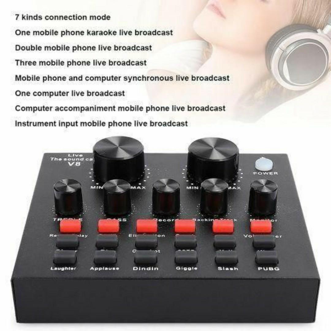 V8 Sound Card for Studio Recording & Streaming – 7-Mode Audio Mixer, Mobile & PC Compatible, Ideal for Karaoke, YouTube, Live Recording & Podcasts
