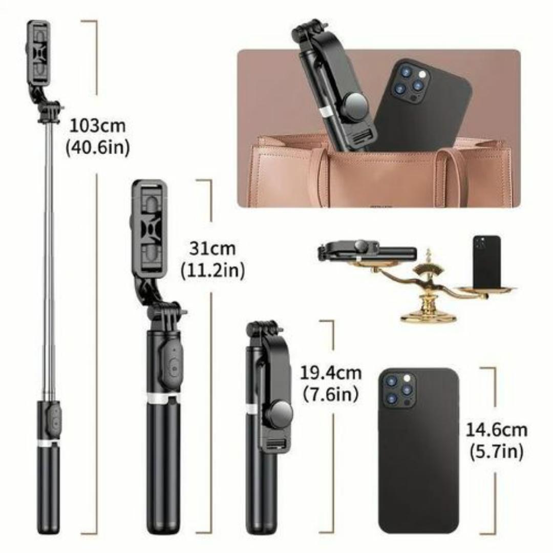 ADJUSTABLE PHONE CAMERA TRIPOD STAND + Wireless Bluetooth Remote for Selfie Blogging, YouTube, Video recording, podcast - 360° Rotating Phone Holder Tripod Stand