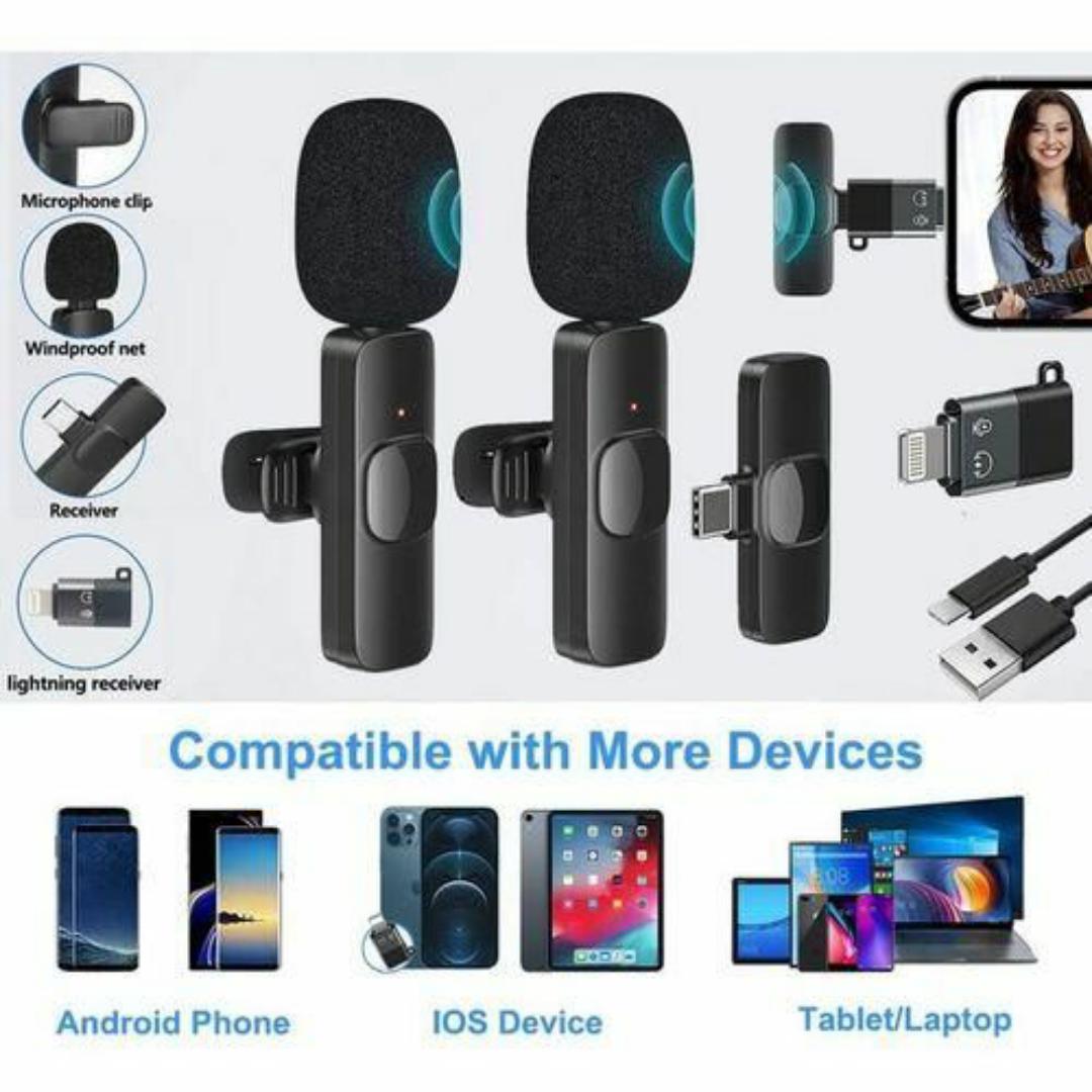 Wireless Lavalier Mini Microphone Duo with USB-C & Lightning - Crystal Clear Audio for Vlogging, Interviews & Online Content

- 2 in 1 Mic Widely Compatible: Android, IOS, Laptops or Computer