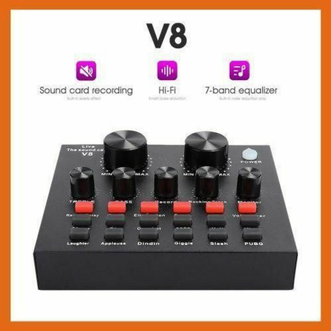 BOMGE V8 Sound Card  Audio Mixer – Professional Studio Setup for Podcasts, Music & Live Streaming – Pro Recording Studio Sound for Musicians & Podcasters