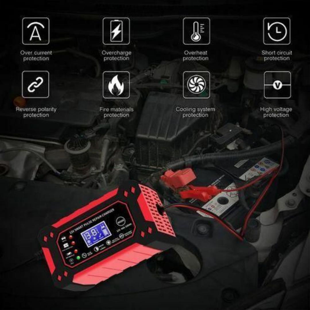 12V Smart Pulse Repair Battery Charger – Fast Charging, Auto Stop, Winter/Summer Modes - For Car, Motorcycle & Minivan