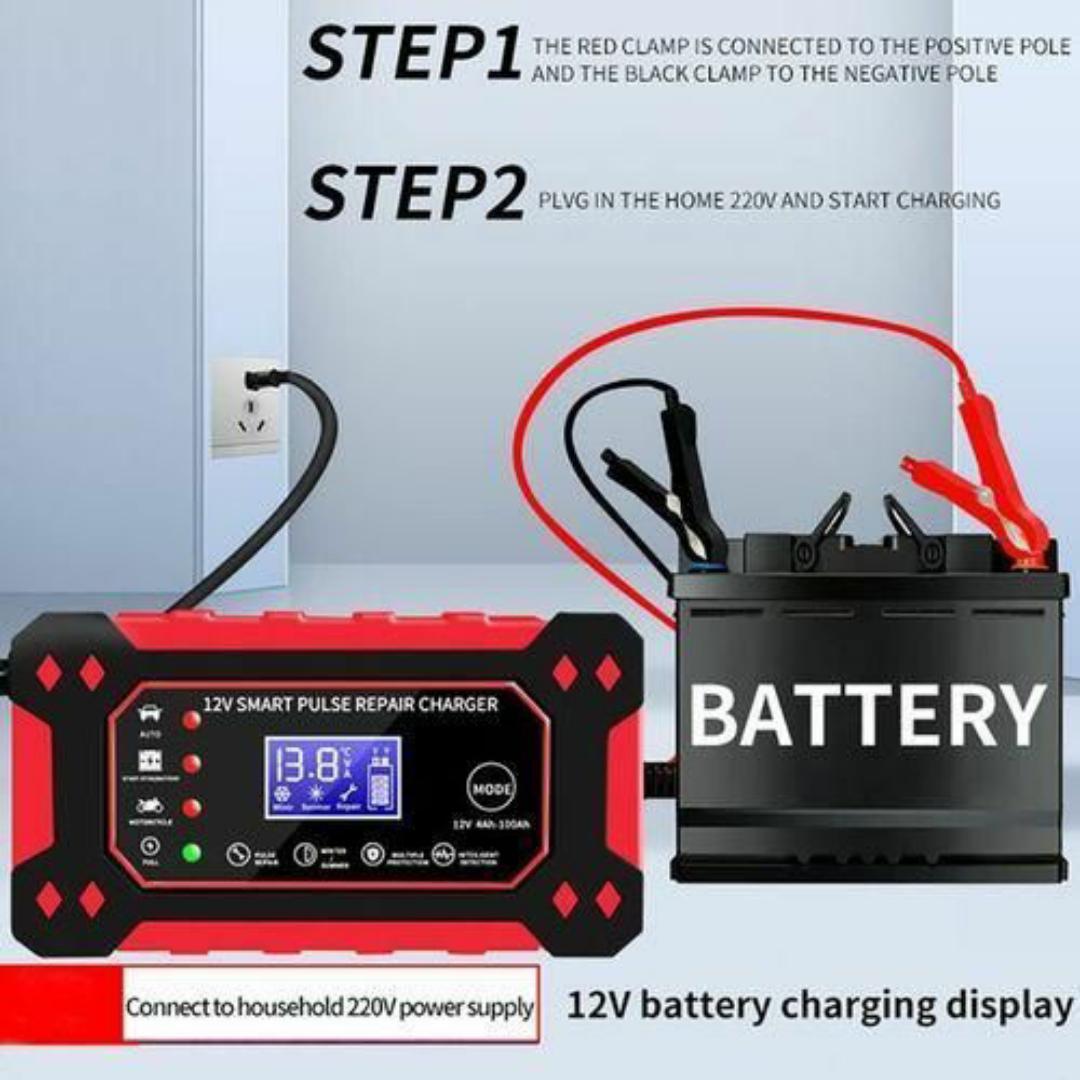 12V Smart Pulse Repair Battery Charger – Fast Charging, Auto Stop, Winter/Summer Modes - For Car, Motorcycle & Minivan