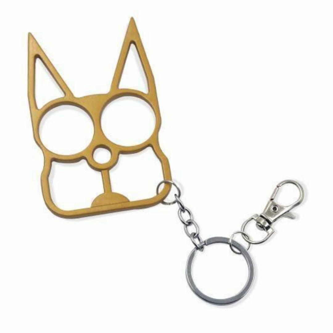 Gold Cat Self-Defense Keychain – Stylish Safety Tool with Key Ring & Clip - Lightweight Aluminum Alloy