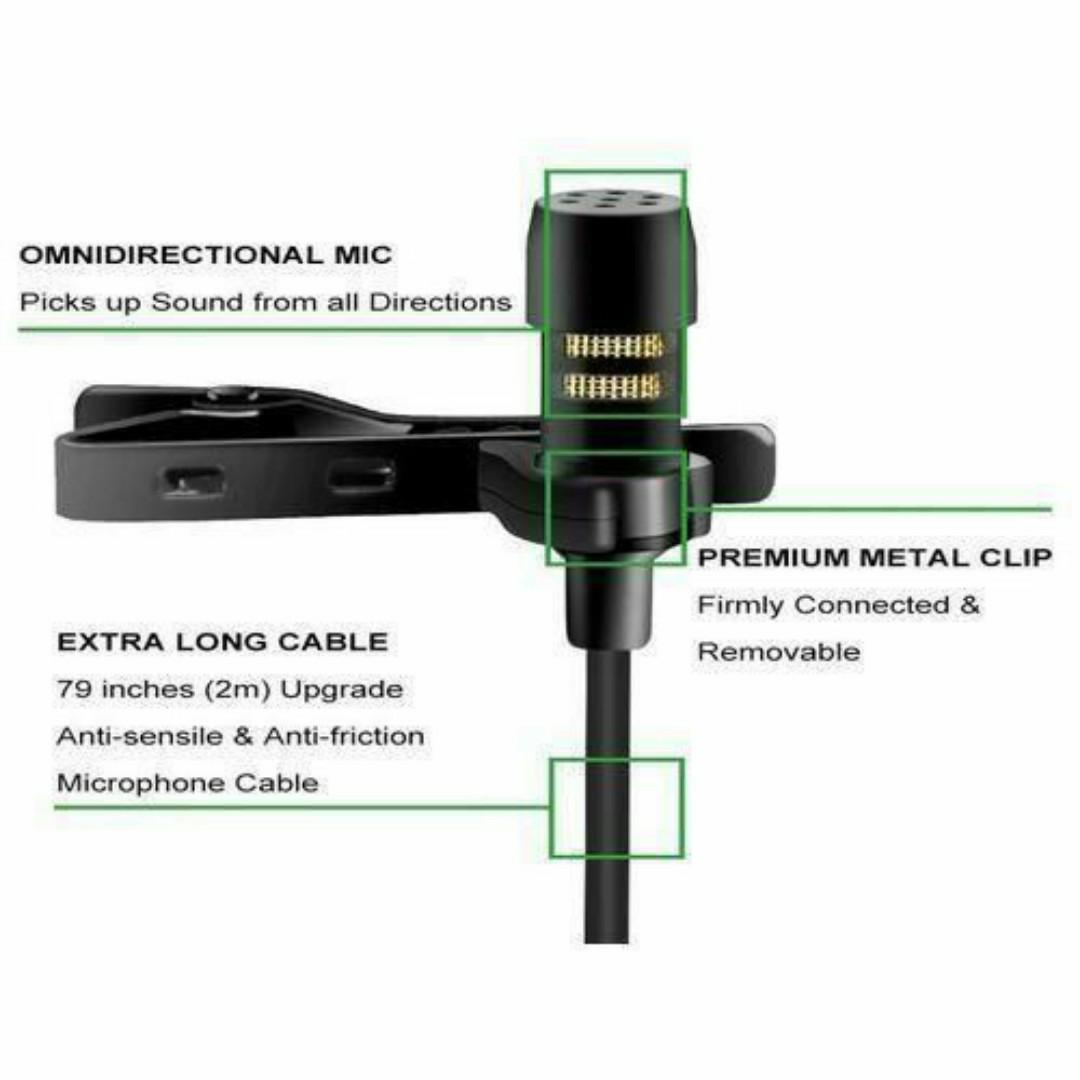 Universal Clip-On Lavalier Microphone - Noise-Cancelling, 3.5mm Jack, 1.5m Cable + Adapters & Carry Pouch