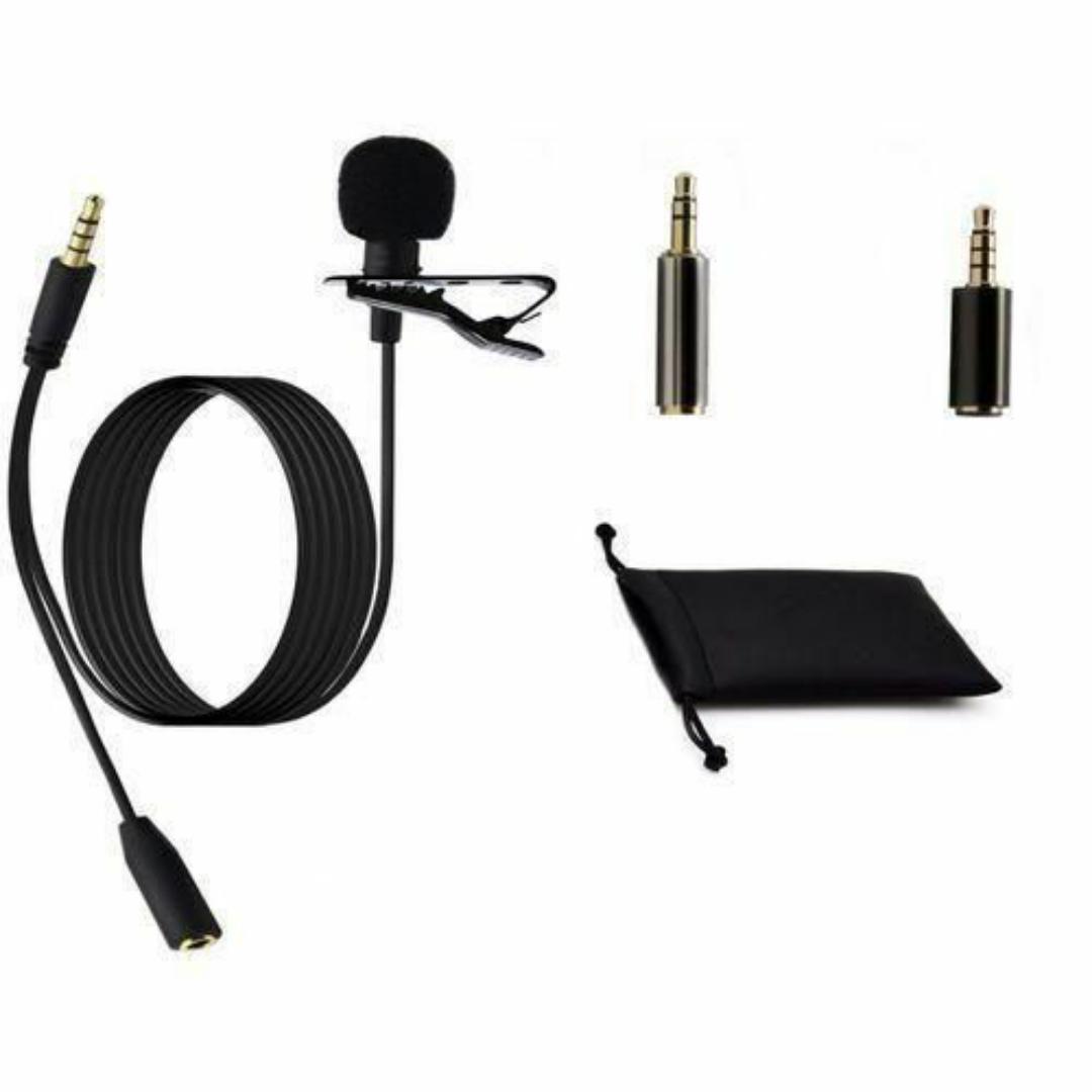 Universal Clip-On Lavalier Microphone - Noise-Cancelling, 3.5mm Jack, 1.5m Cable + Adapters & Carry Pouch