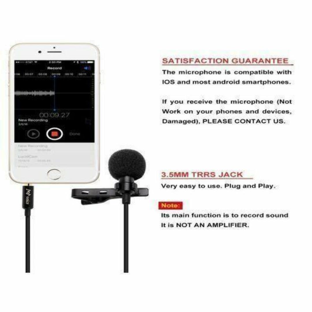 Universal Clip-On Lavalier Microphone - Noise-Cancelling, 3.5mm Jack, 1.5m Cable + Adapters & Carry Pouch