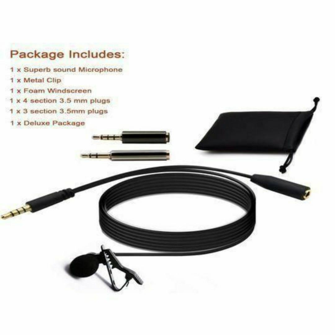 Universal Clip-On Lavalier Microphone - Noise-Cancelling, 3.5mm Jack, 1.5m Cable + Adapters & Carry Pouch