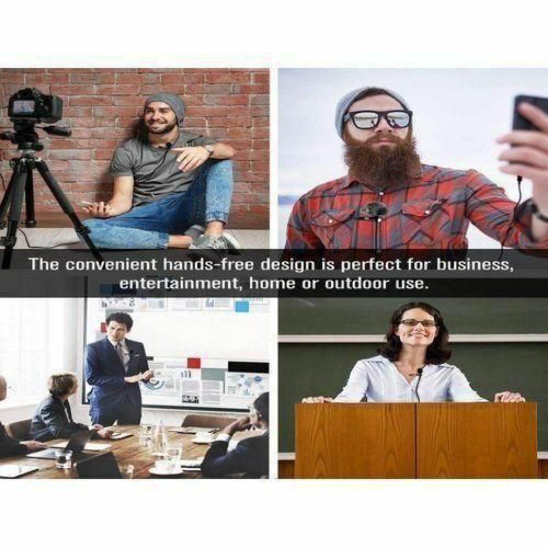 Universal Clip-On Lavalier Microphone - Noise-Cancelling, 3.5mm Jack, 1.5m Cable + Adapters & Carry Pouch