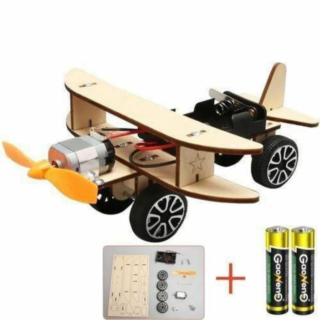 DIY Wooden Propeller Car Kit – STEM Educational Toy with Free Batteries - Kids Science Project & Gift Toys Idea