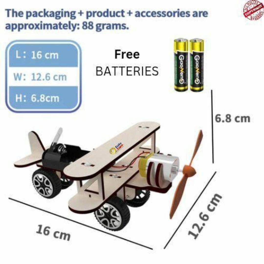 DIY Wooden Propeller Car Kit – STEM Educational Toy with Free Batteries - Kids Science Project & Gift Toys Idea