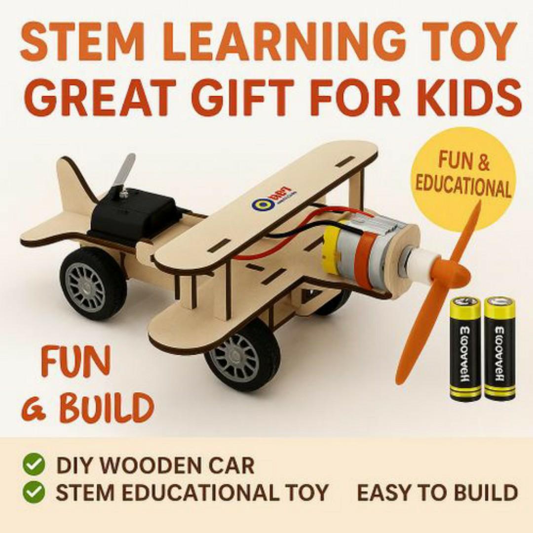 DIY Wooden Propeller Car Kit – STEM Educational Toy with Free Batteries - Kids Science Project & Gift Toys Idea