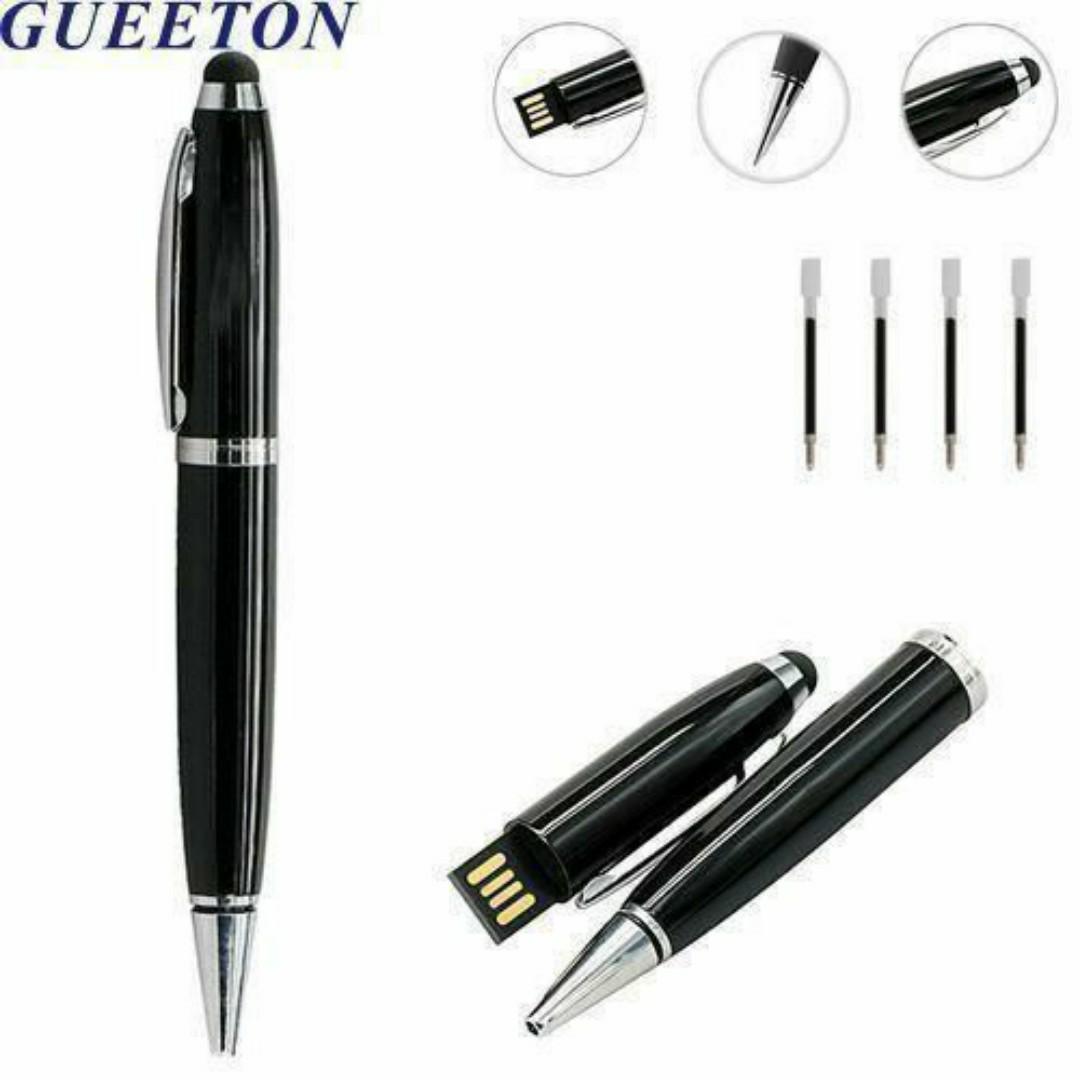 Multifunctional 4 in 1 Executive Pen – Ballpoint, Stylus, USB Flash Drive (128GB) – Sleek Black Finish with 4 Refills
