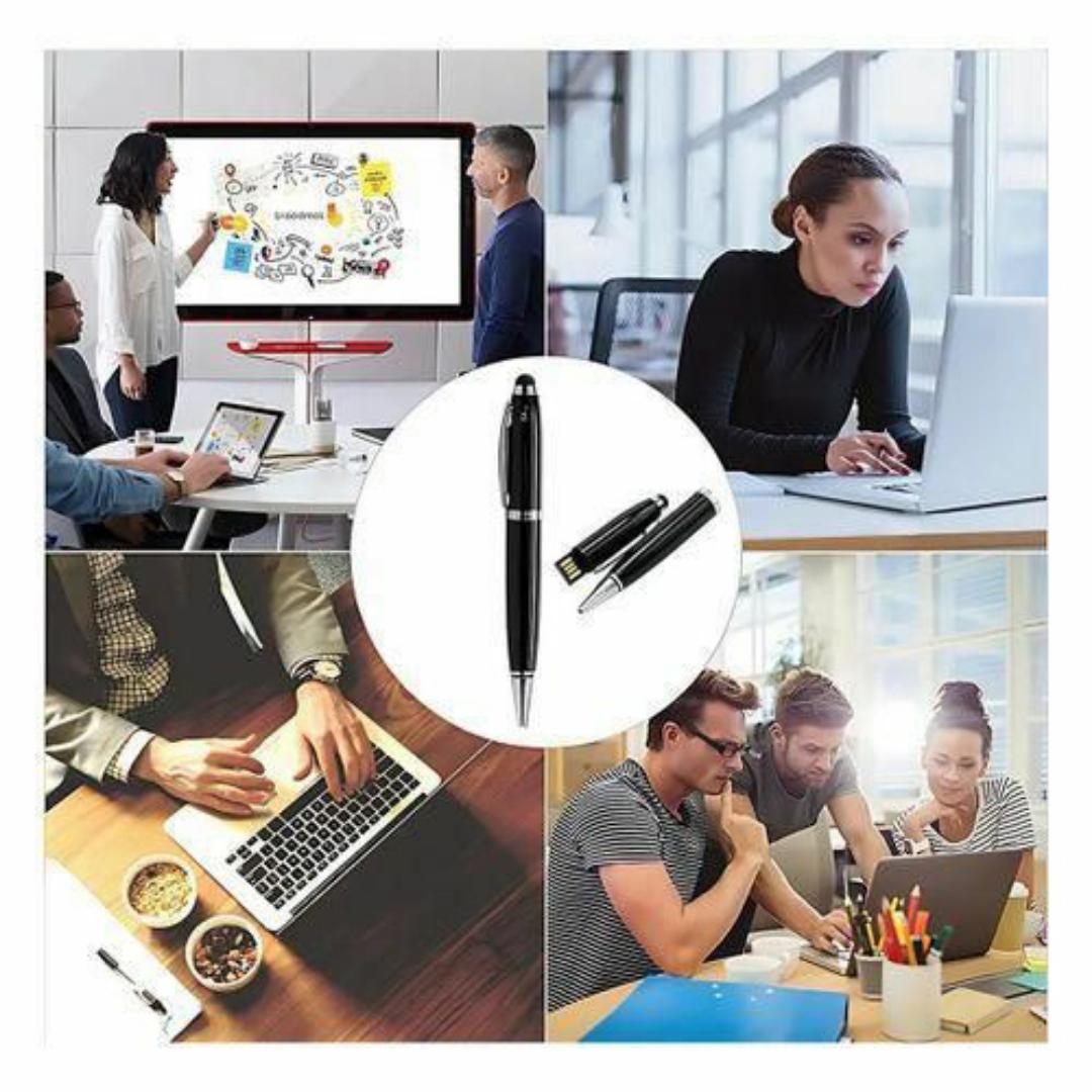 Multifunctional 4 in 1 Executive Pen – Ballpoint, Stylus, USB Flash Drive (128GB) – Sleek Black Finish with 4 Refills
