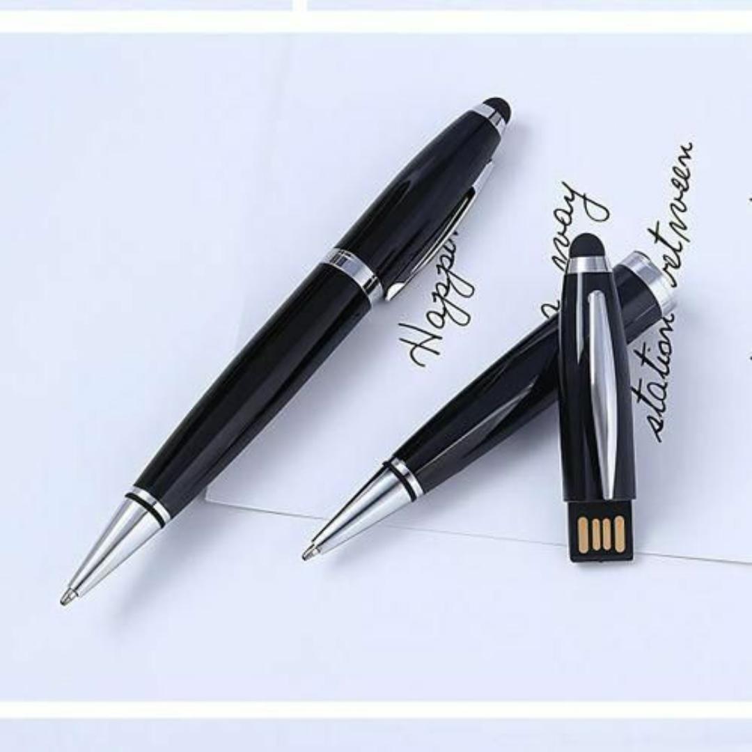 Multifunctional 4 in 1 Executive Pen – Ballpoint, Stylus, USB Flash Drive (128GB) – Sleek Black Finish with 4 Refills