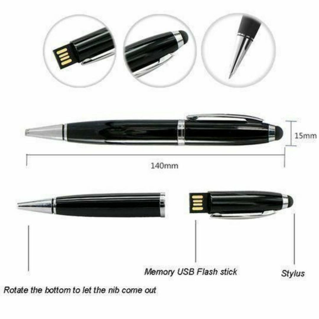 Multifunctional 4 in 1 Executive Pen – Ballpoint, Stylus, USB Flash Drive (128GB) – Sleek Black Finish with 4 Refills