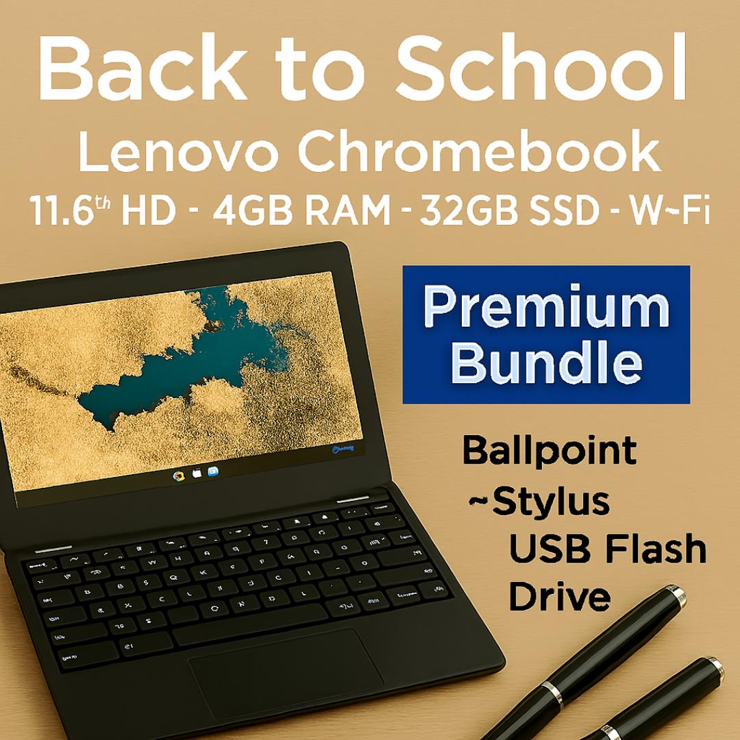 Lenovo Chromebook 11.6" HD + 4-in-1 Multifunctional Pen (128GB USB) – Refurbished Student Laptop & Smart Writing Tool Bundle - Fast, Secure & Ready to Work