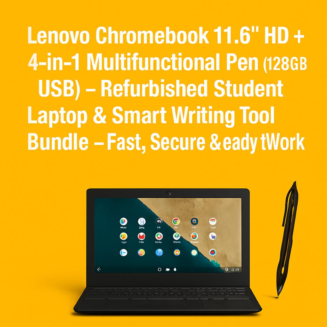 Lenovo Chromebook 11.6" HD + 4-in-1 Multifunctional Pen (128GB USB) – Refurbished Student Laptop & Smart Writing Tool Bundle - Fast, Secure & Ready to Work