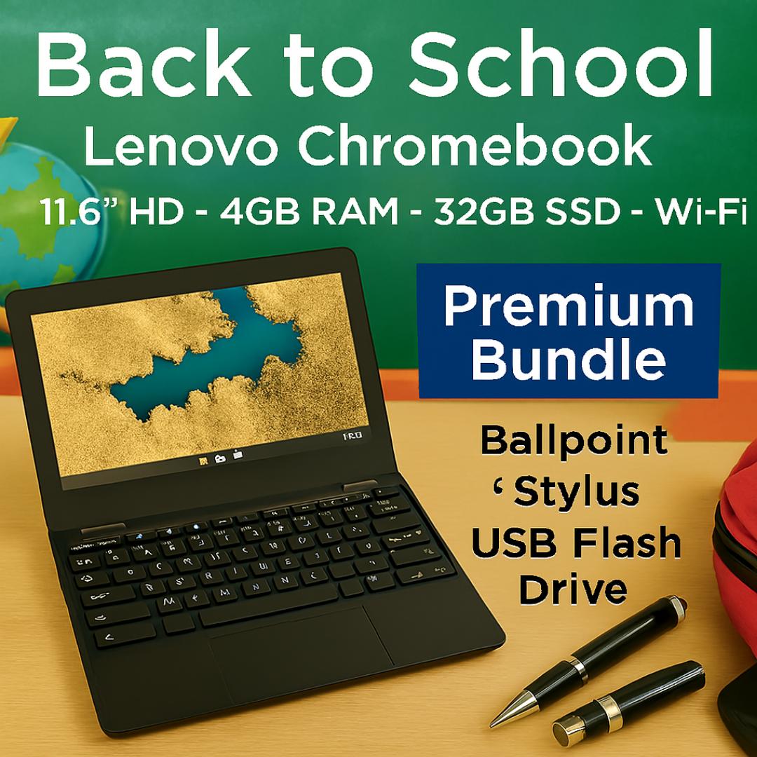 Lenovo Chromebook 11.6" HD + 4-in-1 Multifunctional Pen (128GB USB) – Refurbished Student Laptop & Smart Writing Tool Bundle - Fast, Secure & Ready to Work