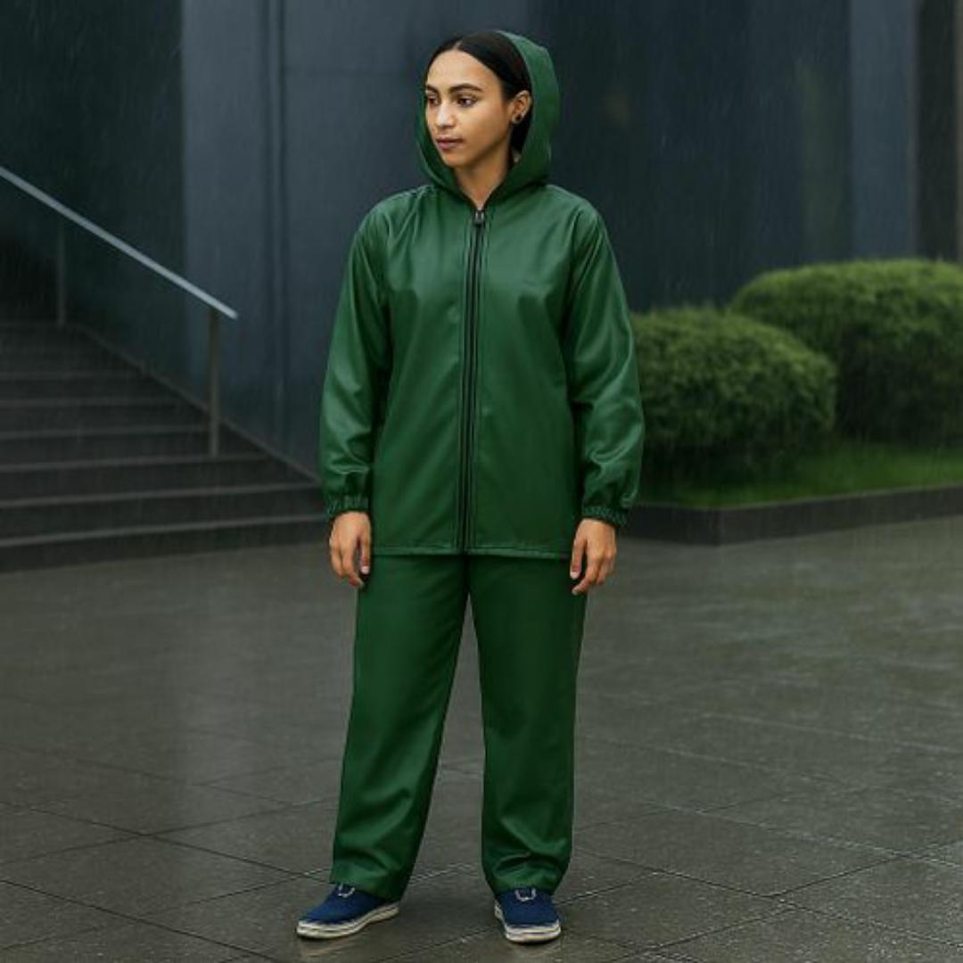Waterproof Rain Suit with Hoodies for Women – Durable, Lightweight & Full Coverage Protection - Green Jacket & Pants - Rain Coat Set