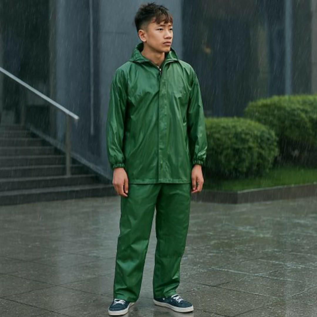 Waterproof Rain Suit with Hoodies for Men – Durable, Lightweight & Full Coverage Protection - Green Jacket & Pants - Rain Coat Set