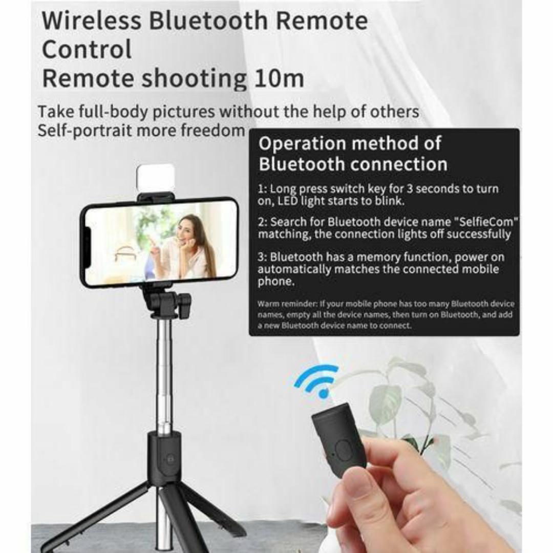 3-in-1 Selfie Stick Phone Camera Tripod Stand with Bluetooth Remote & Ring Light - 360° Rotating Phone Holder - Lightweight, Foldable & Durable – Ideal for Travel, Vlogging & Live Streaming