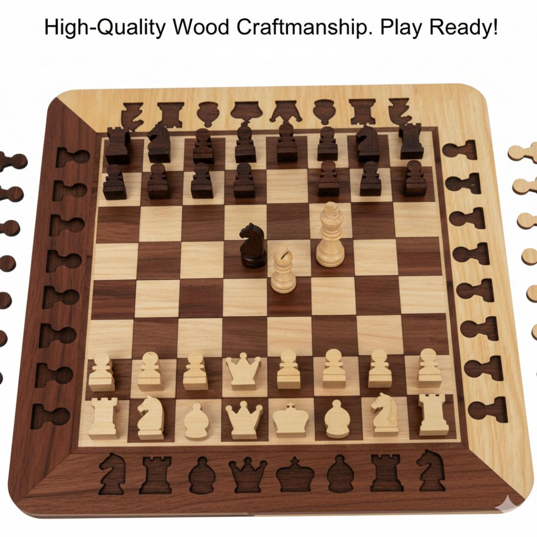 3-in-1 Wooden Board Chess Set Puzzle Game | Classic Board Game for Adults & Kids | Educational & Portable Travel Chess/Checker Board