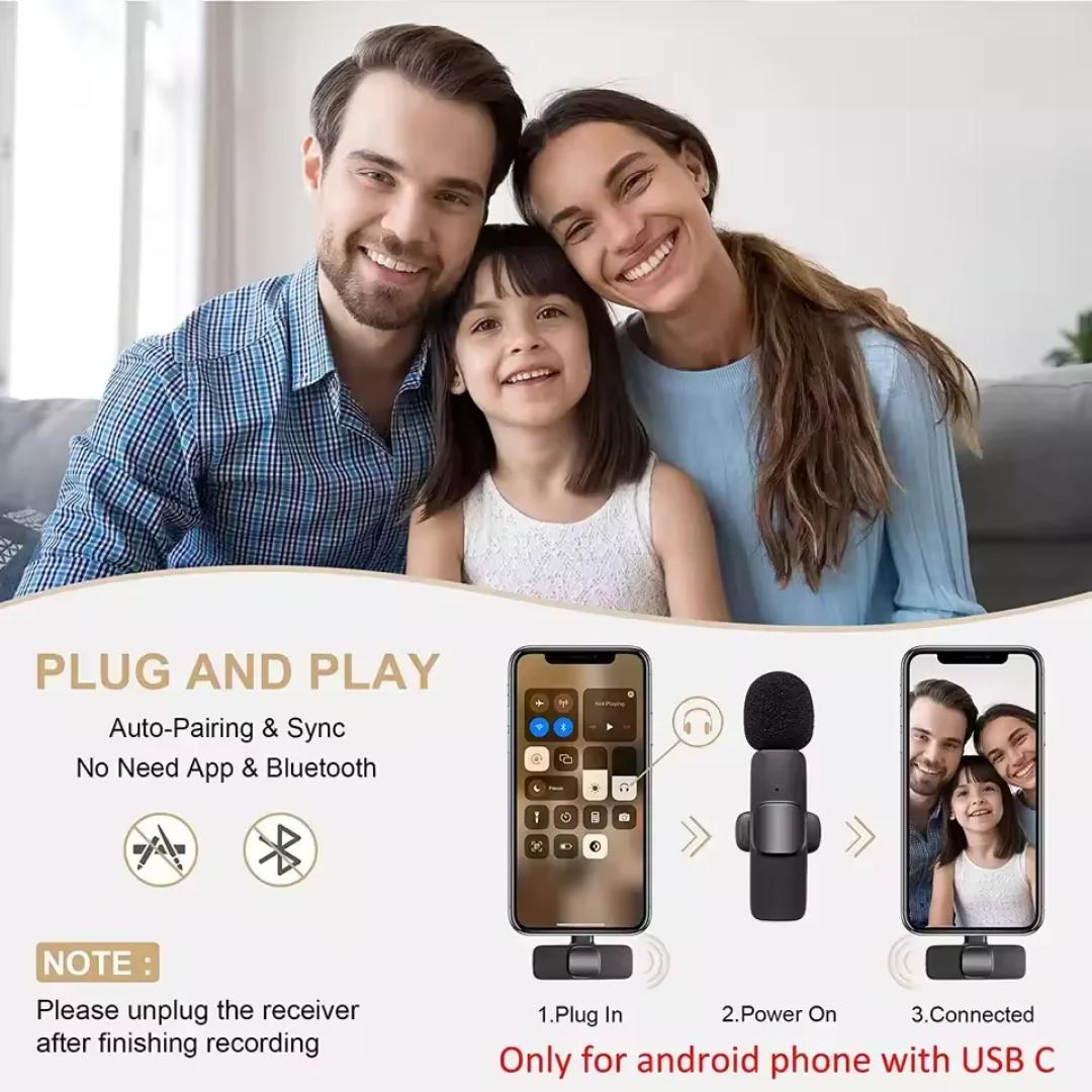 2 in 1 Mic Wireless Lavalier Duo Microphone with USB-C & Lightning - Crystal Clear Audio for Vlogging, Interviews & Online Content Android Iphone