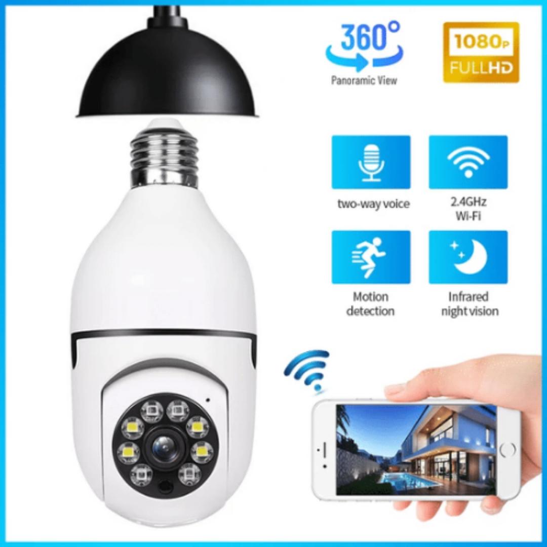 1080P BULB CCTV SECURITY SURVEILLANCE WIRELESS WIFI CAMERA WITH MOTION DETECTION, 360° PTZ AI POWERED HUMANOID TRACKING - 1 / 2 CAMERAS