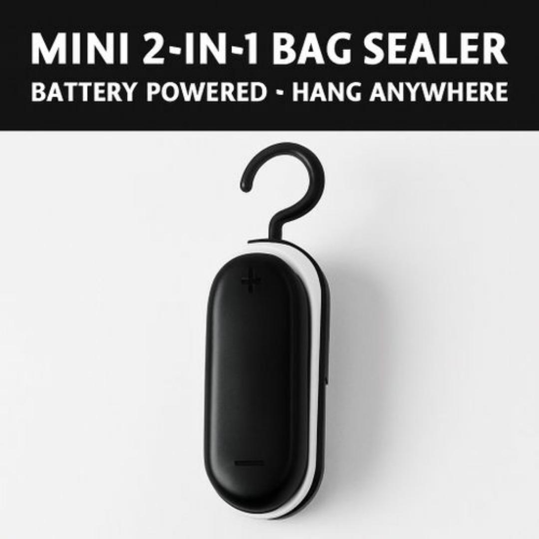 2-in-1 Mini Heat Sealing & Bag Opening Machine – Portable Food Storage Impulse Sealer with Hanging Hook, Battery Operated