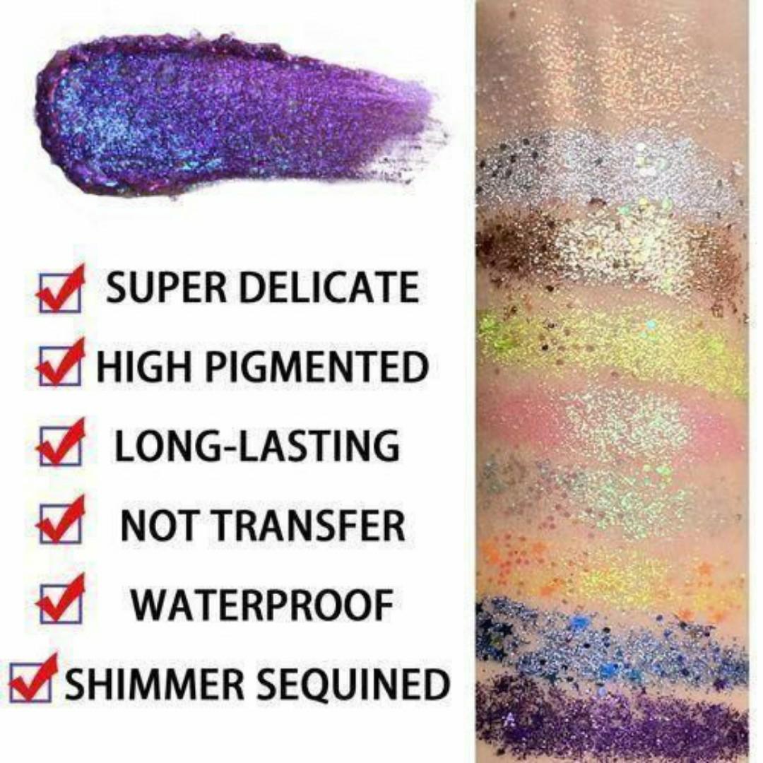 9-Color Glitter Eyeshadow Palette – Long-Lasting Shimmer Makeup for Face, Eyes, Hands & Lips - Professional & Party-Ready Sparkle Kit